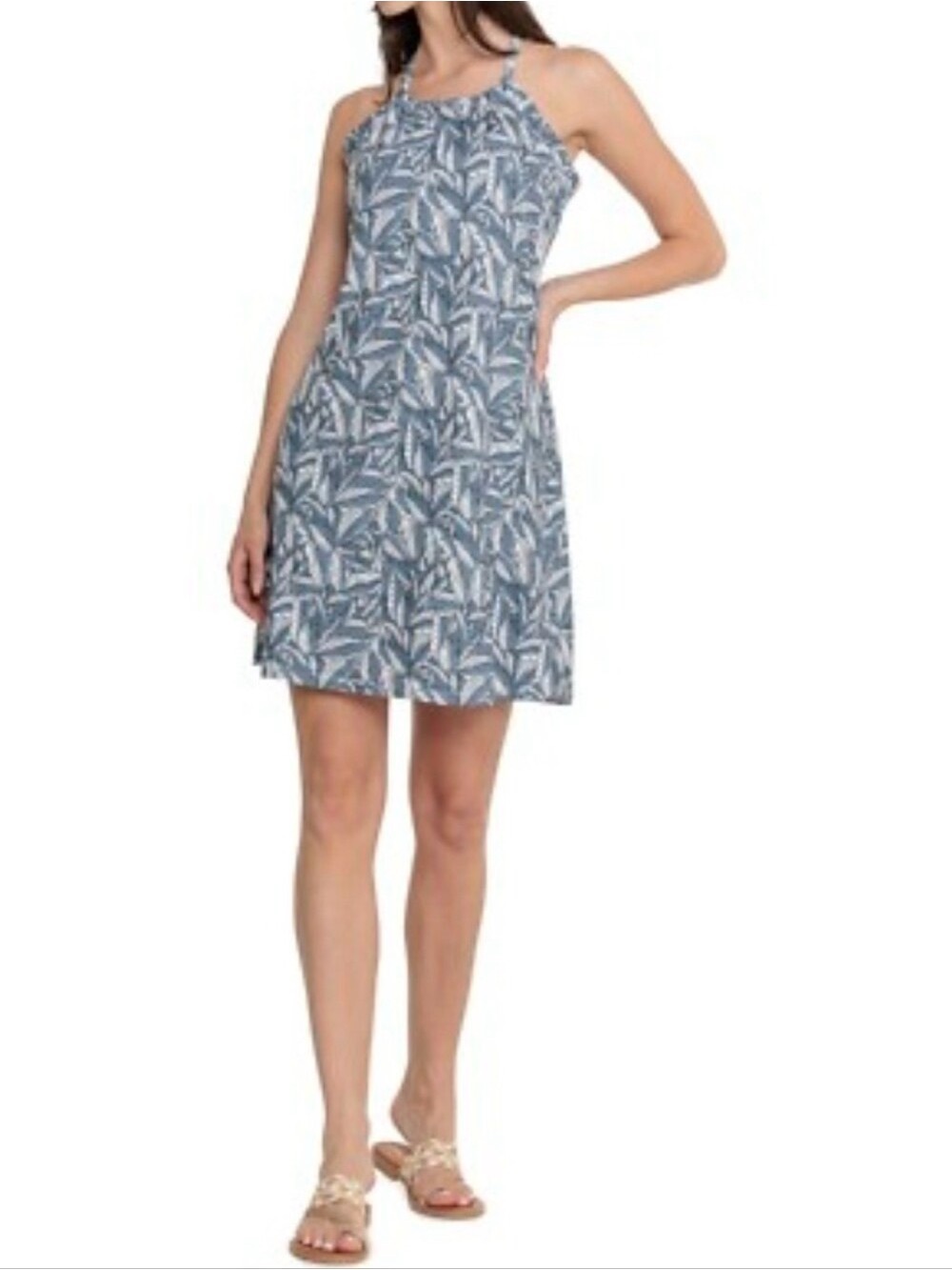 Eddie Bauer “Harmony “ Active Dress, Blue Leaf Print Shelf Tank, Racerback M